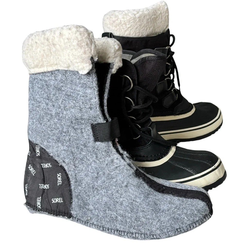 SOREL Winter Carnival Waterproof Boots - Black/Quarry | Size 6 - Picture 12 of 14
